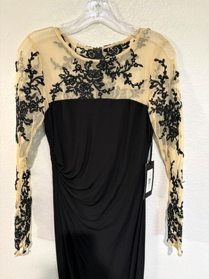 REDUCED! David Meister Black/Nude Cocktail Midi Evening Dress Sz. 6 New w/Tags