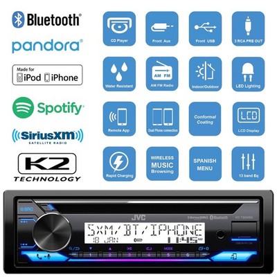 JVC KD-T92MBS Single DIN USB CD Player Receiver, 2x Kicker 6.5