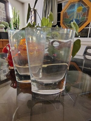Gorgeous Pair Of LSA Crystal Clear Heavy Handblown Art Glass Vases From Poland
