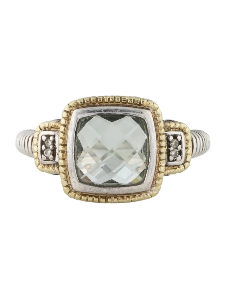 Judith Ripka Sterling Silver & 18K Yellow Gold Quartz & Diamond Cocktail Ring - Image 2 of 4