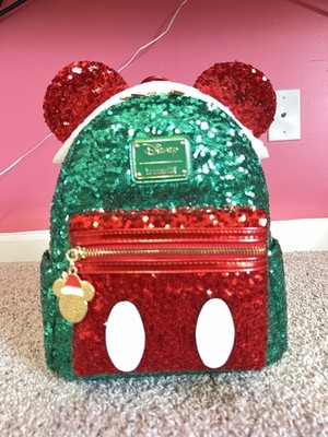 Loungefly Disney Mickey Mouse Christmas Red and Green Sequin Mini Backpack