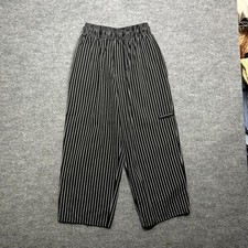Women's Work Pants Black White Striped Elastic Waist Trousers USA Made - 26x24.5
