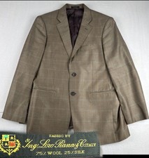 John Nordstrom Loro Piana Silk Wool Blend Brown Windowpane Sport Coat 38R Office