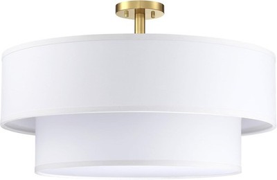 New 5 Light Off White Double Drum Fabric Shade Ceiling 24'' Semi Flush Fast Ship