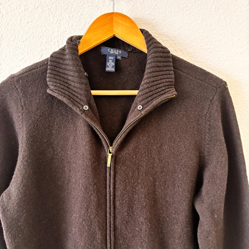 Suéter Chaps Para Hombres Marrón Cuello Simulado Cremallera Completa Talla XL Marrón Lana de Cordero Clásico Foto 2 de 4