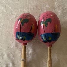 Hand Painted Wooden Maracas Pair Made in Mexico Percussion Shakers, 2pcs