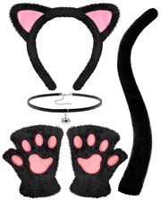 Black Cat Costumes Set Cat Ears Headband Gloves Tail for Women Halloween Cosplay