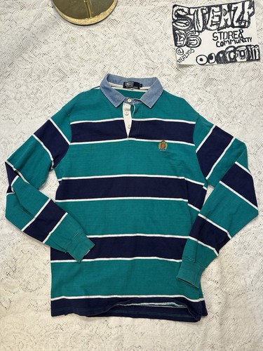 Polo Ralph Lauren Men Rugby Shirt Long Sleeve Green Blue Striped Large vintage by Ralph Lauren, Size L, $73 - Photo 2