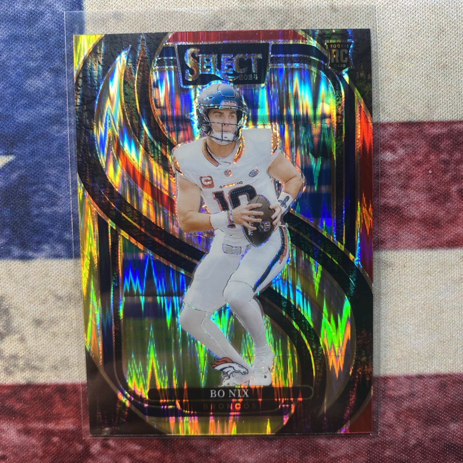 2024 Select Bo Nix Premier RC Red and Yellow Prizm Shock #117 Broncos