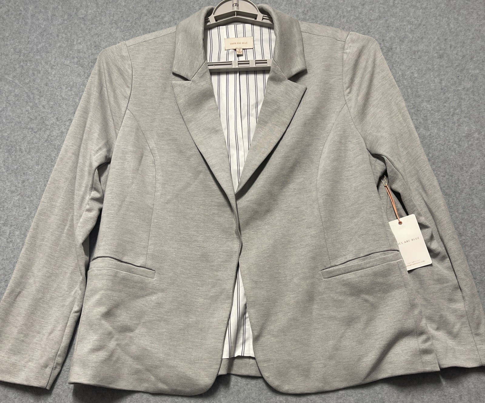 Skies Are Blue Women’s Gray Blazer Size LP Open Front Work Career Corp Office