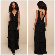Lulus Black Layered Sleeveless V-Neck Long Maxi Dress Strappy Regular Size L