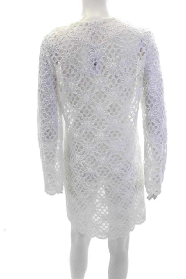 Milly Cabana Womens Scalloped Edge Detail Lace V-Neck Mini Dress White Size M - Image 3 of 4