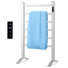 6-Bar Aluminum Heated Towel Rack Freestanding Wall Mounted Towel Warmer w/ Timer
