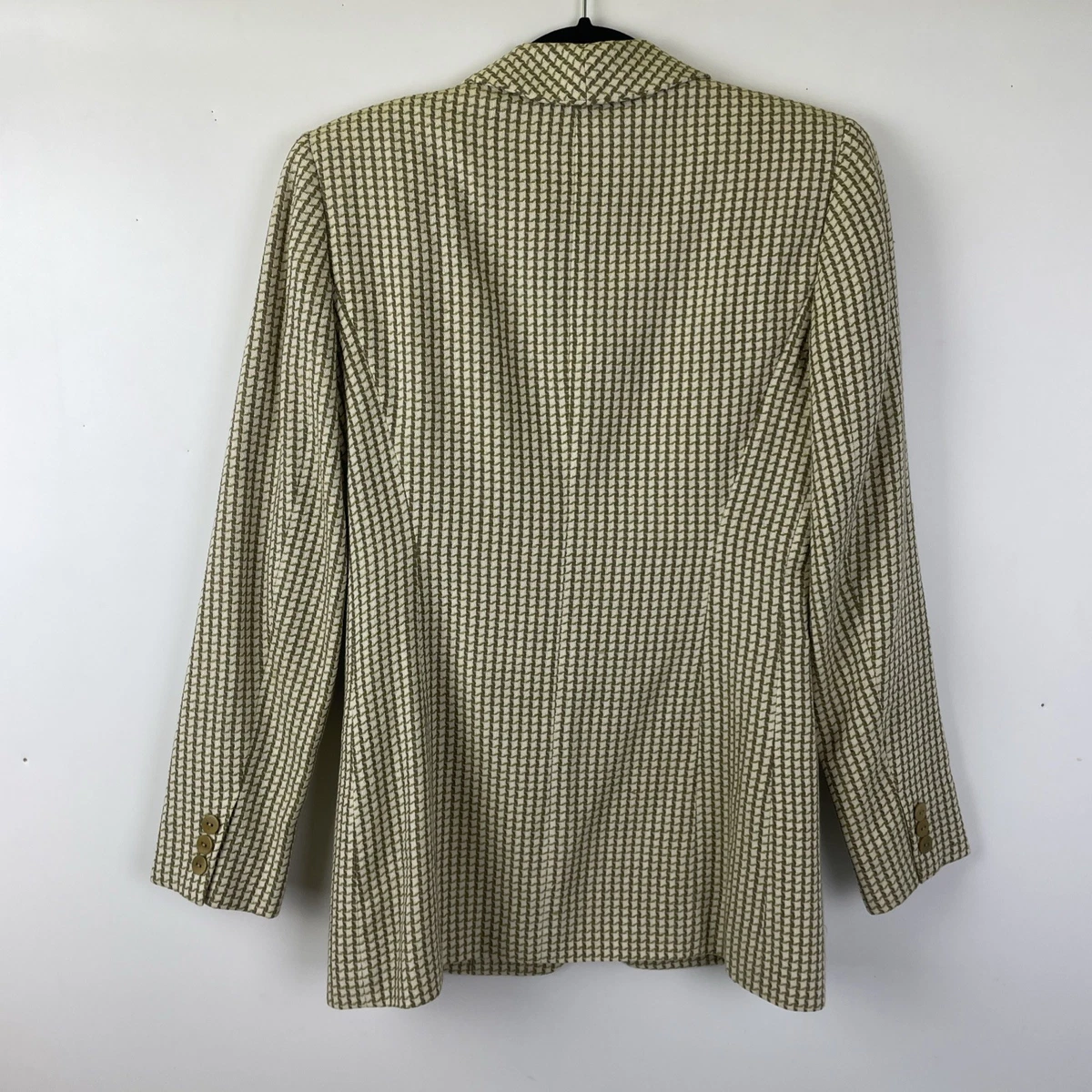 Blazer Traje Vintage Burberry Algodón Lino Pata de Gallo Para Mujer Talla 2P Pequeño EE. UU.