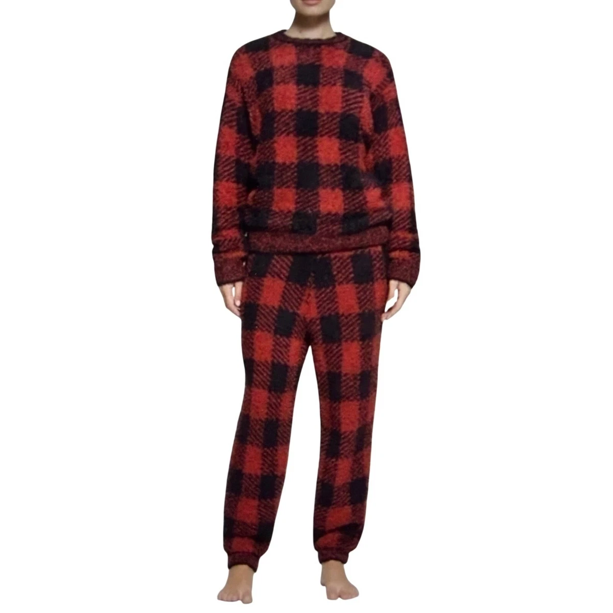Dressfan - Conjunto De Pijama Unisex De 2 Piezas A Cuadros, Pijama Térmico Con Cierre De Un Cuarto Para Parejas Familiares, Negro Blanco, Medium