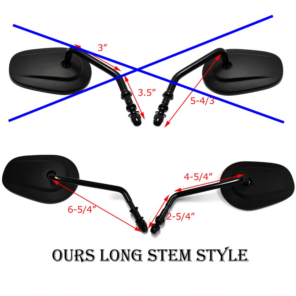 Espejos retrovisores de vástago largo negros aptos para Harley Davidson Electra Glide 1990-2020 Foto 3 de 4