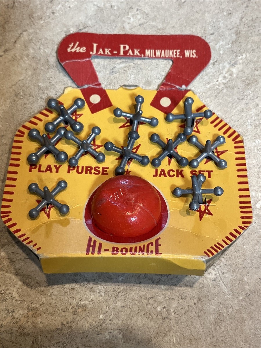 Vintage Metal Jack Game Set 10 Jacks & Red Ball the Jak-Pak