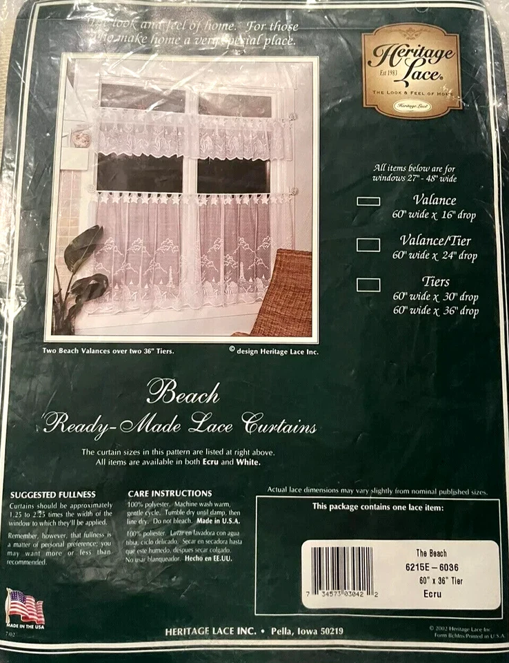 NEW Heritage Lace Coastal Beach Lighthouse Starfish Tier Curtain White NIP 30"L - Image 3 of 4