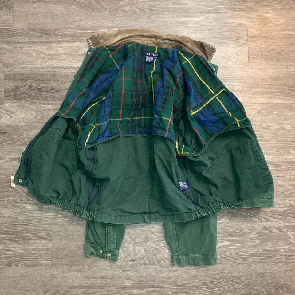 Chaqueta de Colección Nautica Verde Lona Algodón Cuero Cuello Talla XL Foto 3 de 4