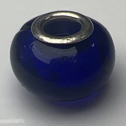 925 Sterling Silber Retro Slide Charm Murano Glas Blase Perle Kobaltblau Groß