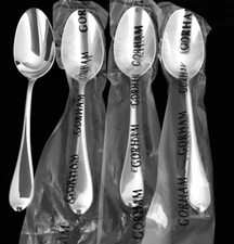 New GORHAM Stainless STUDIO Set 4 SOUP SPOONS 7" Glossy 18/10 Flatware Vietnam