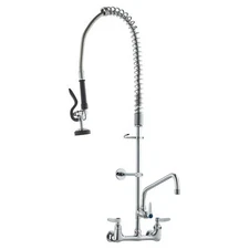Commercial Kitchen Faucet 36" - 8" Center, 12" Swing Spout w/Pre-Rinse Sprayer