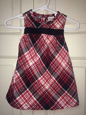 INFANT GIRLS HOLIDAY RED BLACK PLAID DRESS BLACK VELVET SIZE 3-6 MO CARTERS