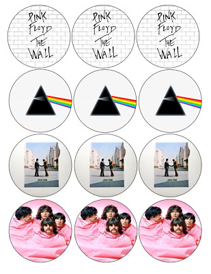12 Pink Floyd edible paper, cupcake cookie oreo dessert toppers  CHOOSE SIZE