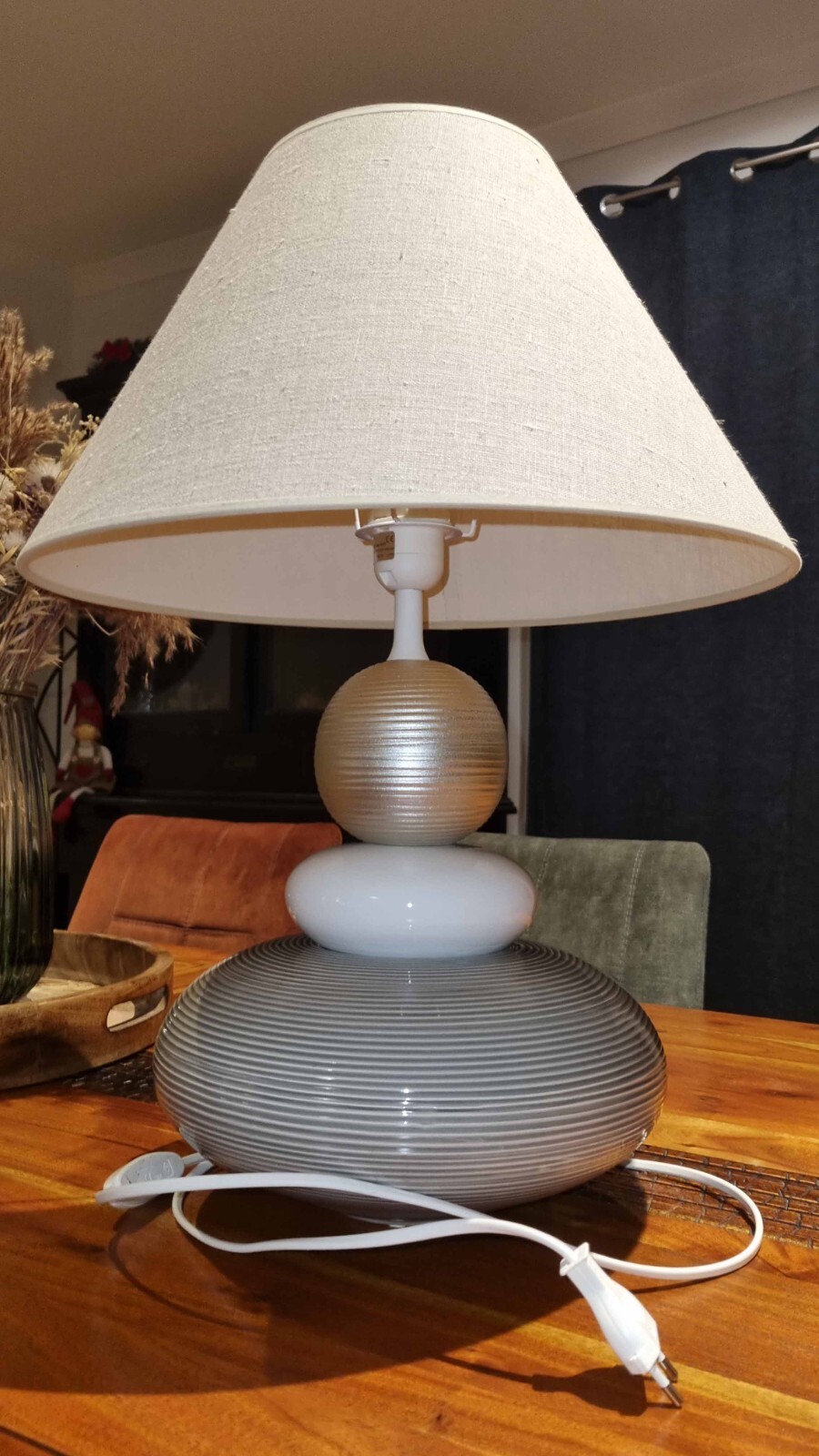 Lampe à poser en céramique salon et abat-jour tissu luminaire de table