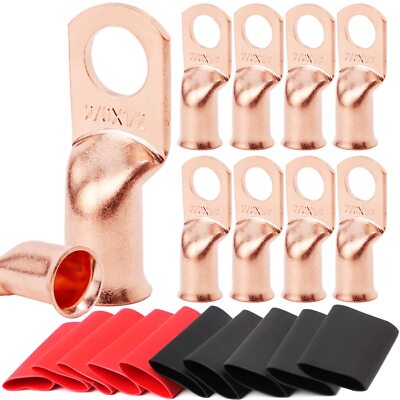 30/10PCS 1/0 AWG Gauge Copper Cable Lugs BLACK & RED Heat Shrink Ring Terminals