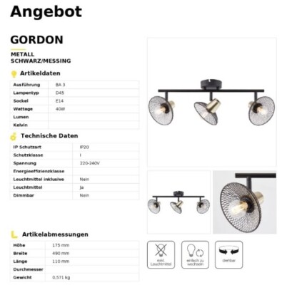 Brilliant Deckenleuchte 3-flg GORDON 