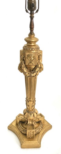 Antique Early 20th c. French / Italian, Louis XVI Style Gilt Wood Table Lamp - Picture 2 of 10