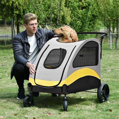 XXL Heavy Duty Dog Stroller Cat Pet Carrier Trolley Cart Front Back