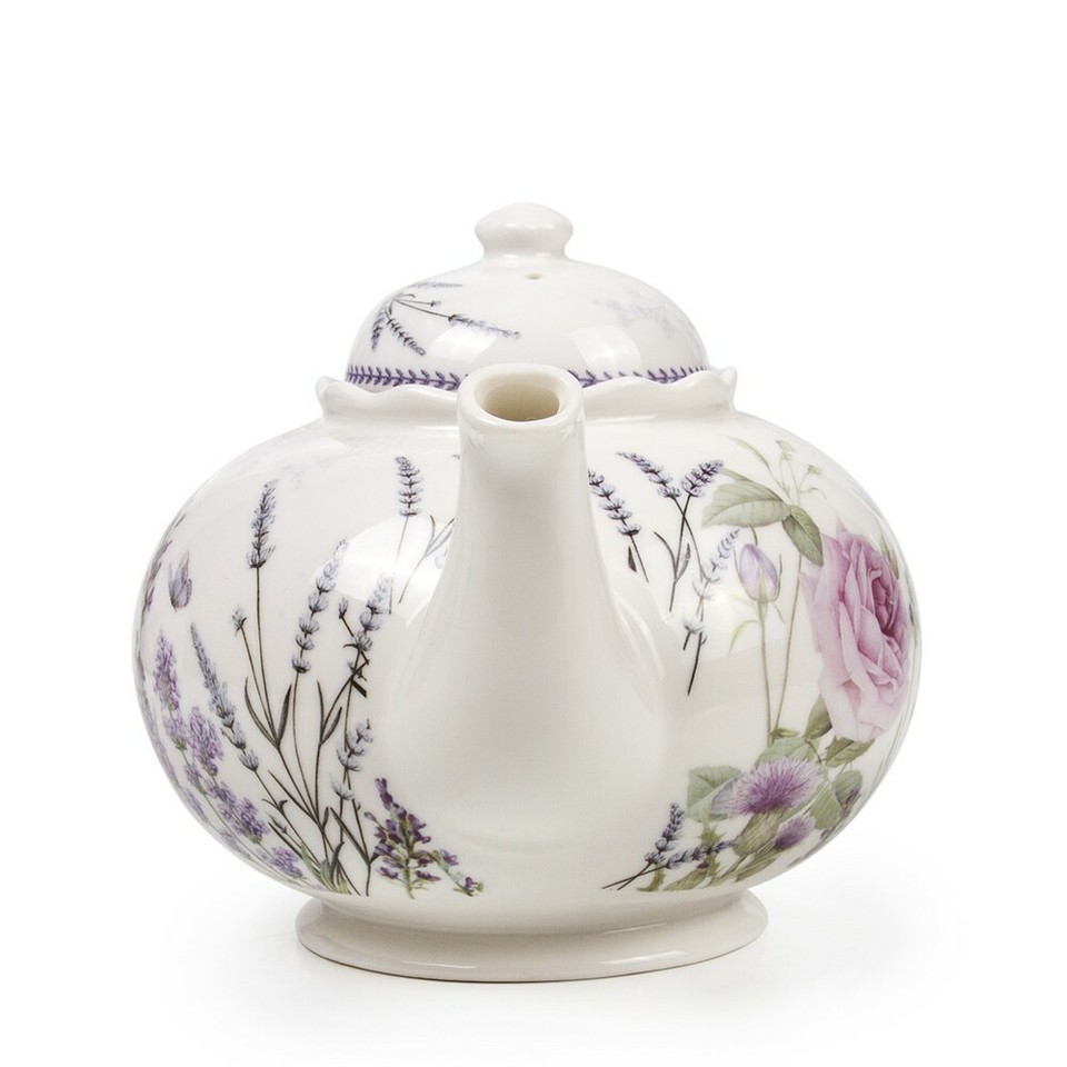 Delton Lavender Porcelain Teapot, Floral Pattern, 1.1 qt Tea Pot in