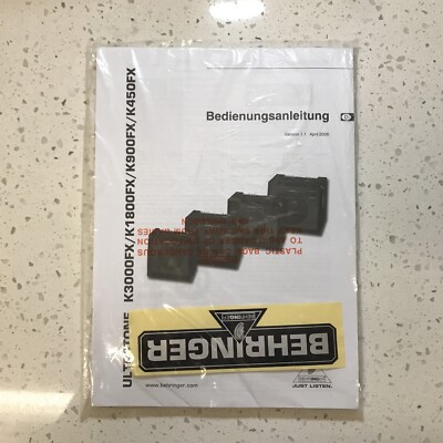 Behringer ULTRATONE K3000FX / K1800FX / K900FX / K450FX MANUAL WITH STICKER