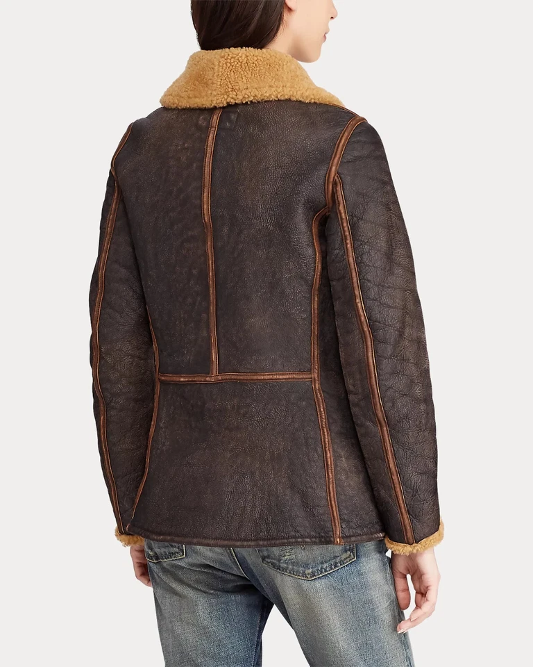 RRL Ralph Lauren 剪羊毛皮革孔雀夹克外套女式 4 码 L 码 — 第 2/3 张图片