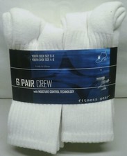 Fitness Gear 6 Pair Crew Socks White with Moisture Control Technology Youth Size