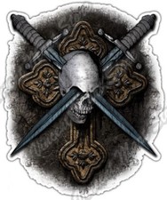Gothic Skull Swords Bike Biker Motorcycle Car Bumper Vinyl Sticker Decal 4"X5"