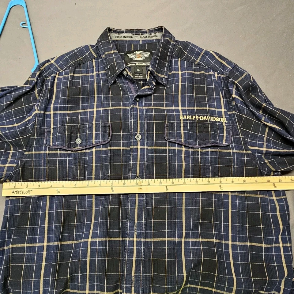 Harley Davidson Shirt Mens XLarge Blue Plaid Long Sleeve Cotton Button Up Casual - Image 4 of 4