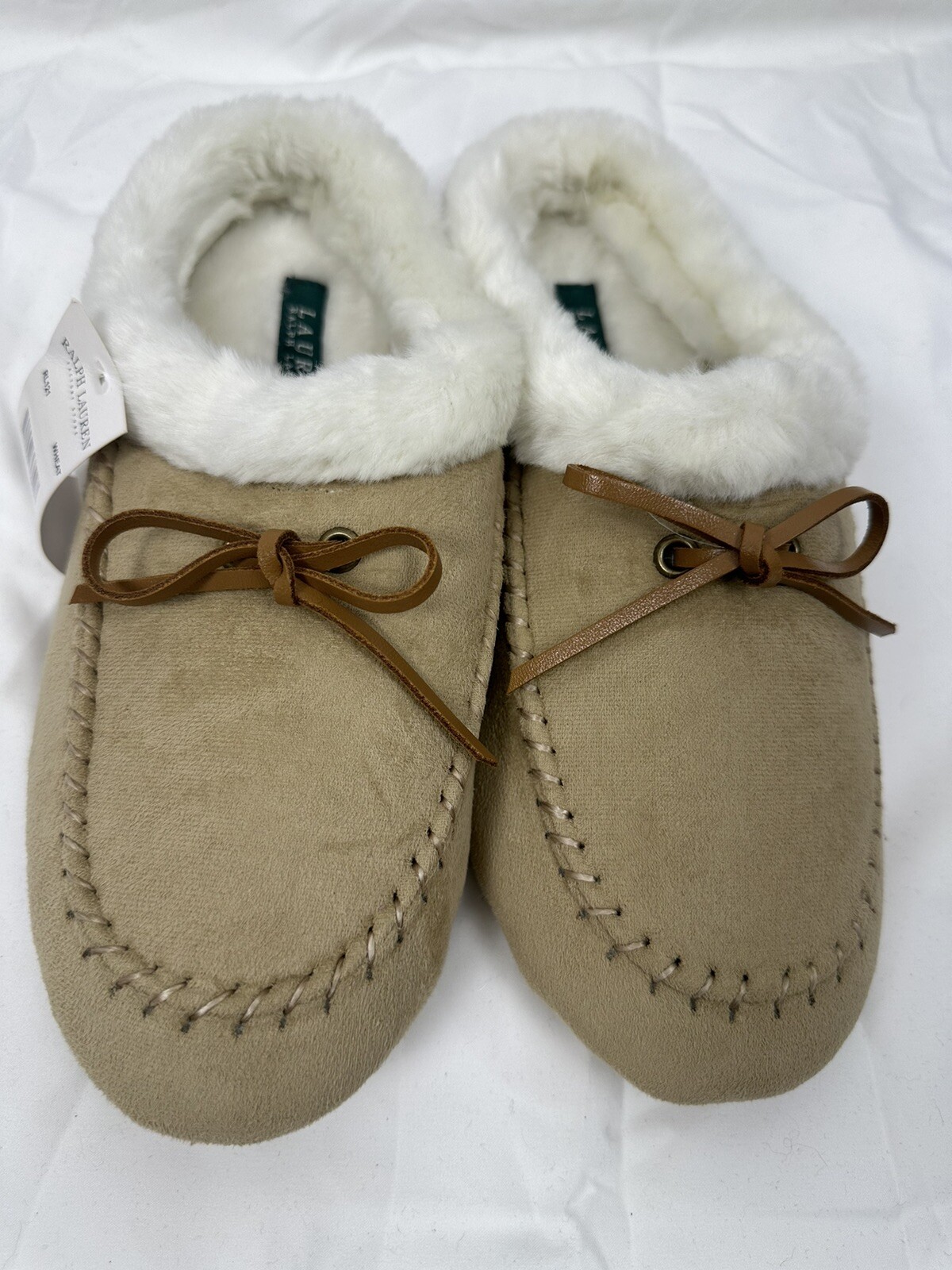 New Lauren Ralph Lauren Womens House Shoes Slippers XL Suede Soft Furry Winter-image