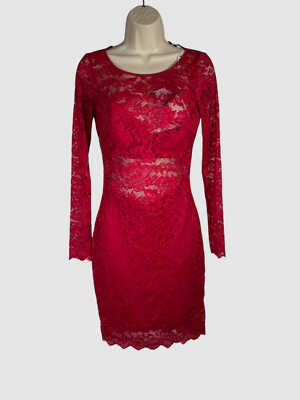 self portrait red long sleeve dress Self-Portrait Pleated Chiffon & Lace Long Sleeve Midi Dress