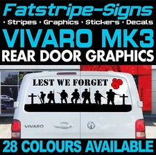 to fit VAUXHALL VIVARO MK3 LEST WE FORGET ARMY UK STICKERS GRAPHICS CAMPER VAN