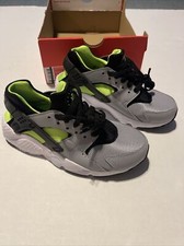 Nike Huarache Run GS 654275 015 Wolf Grey/Black-Electric Green New Kids Size 4Y