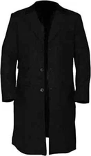 Men's Wool Cashmere Single Breasted Black Wool Overcoat Cosplay Trench Coat