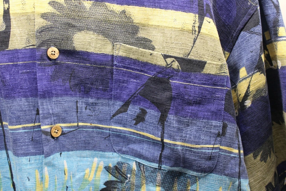 Camisa de seda con carrete de algodón talla XL azul floral hawaiana manga corta abotonada  Foto 2 de 4