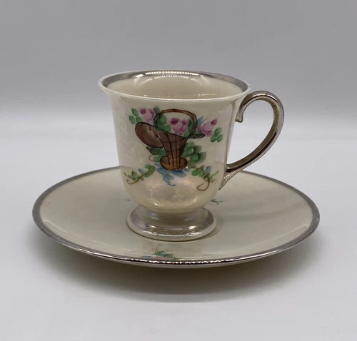 Vintage Ransgil Iridescent Demitasse Teacup And Saucer Lusterware