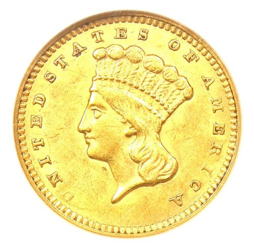 Dollar indien en or 1856 G$1 - Certifié NGC MS61 (BU UNC) - Pièce d'or ancienne rare - Photo 1/4