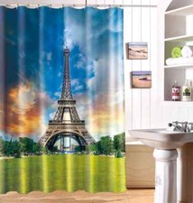 Eiffel Tower On The Grass 3D Shower Curtain Polyester Bathroom Decor Waterproof