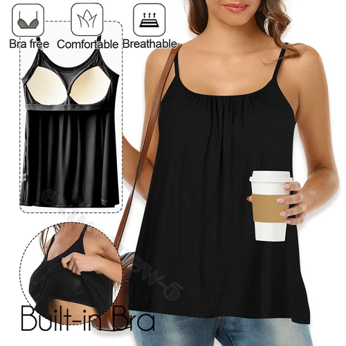 Sujetador Cosido Construido Copa Sin Mangas Camisola Camiseta Top Sujetador Blusa Relajada S-4XL - Imagen 31 de 42