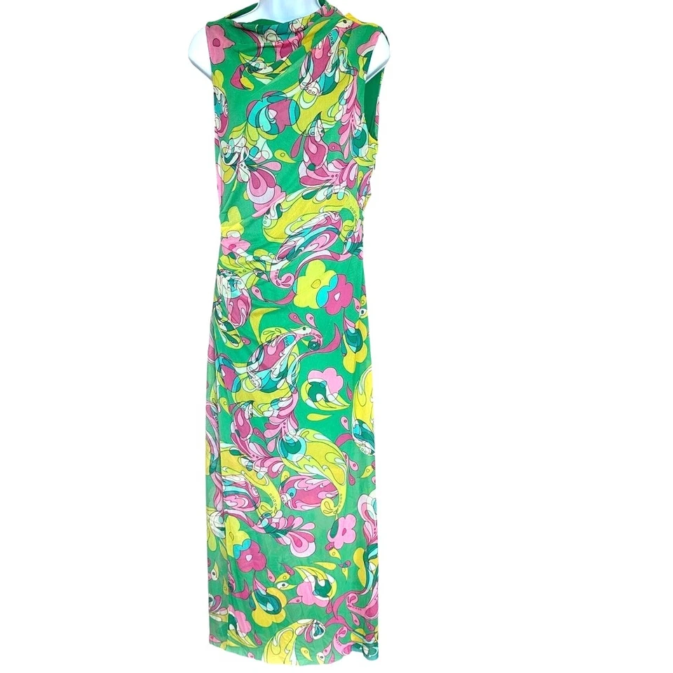 Vestido maxi Donna Morgan verde malha TAMANHO 8 Resort Paisley Bodycon designer $138 - Imagem 4 de 4